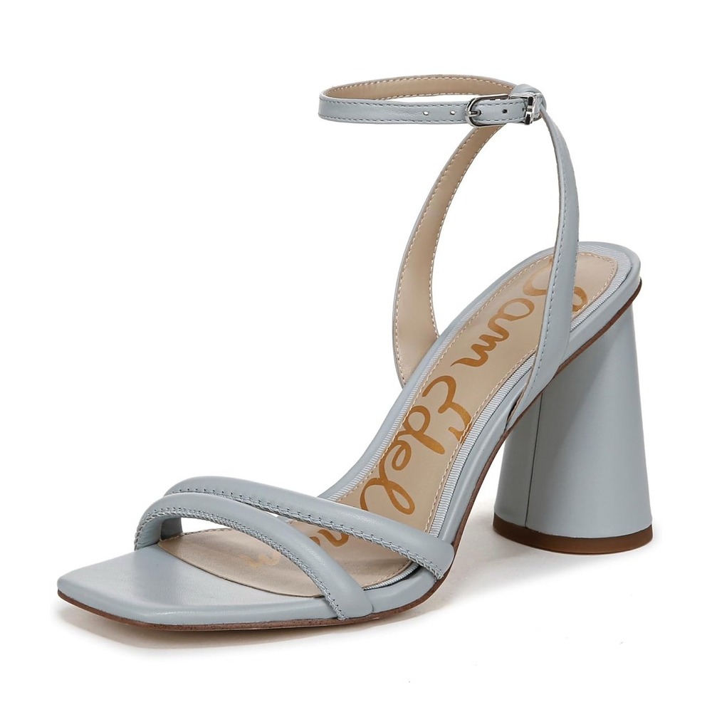 Sam Edelman Kia Sandals Size 8.5 Blue Leather Open Toe Block Heel Ankle Strap